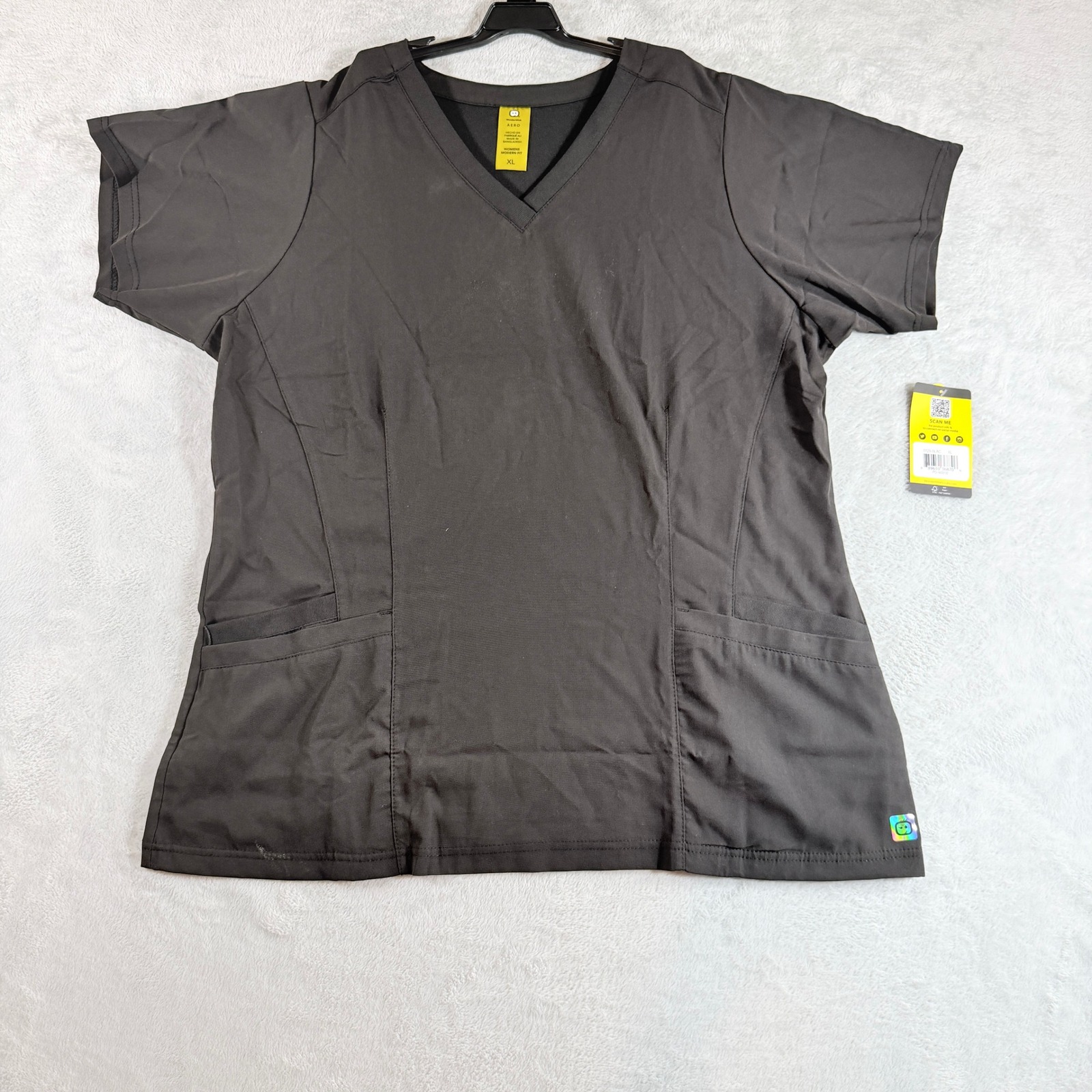Wonderwink Aero Women's Flex Back V-Neck Scrub Top Black Size Xl 6129 Nwt